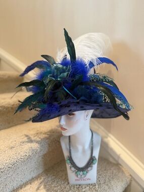 Elegant Blue Feather Statement Hat the dance